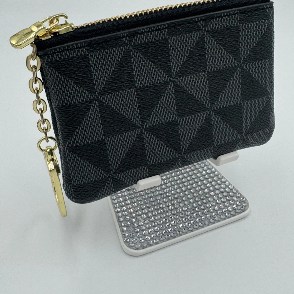 Black Geometric Patterned Keychain Wallet NWOT